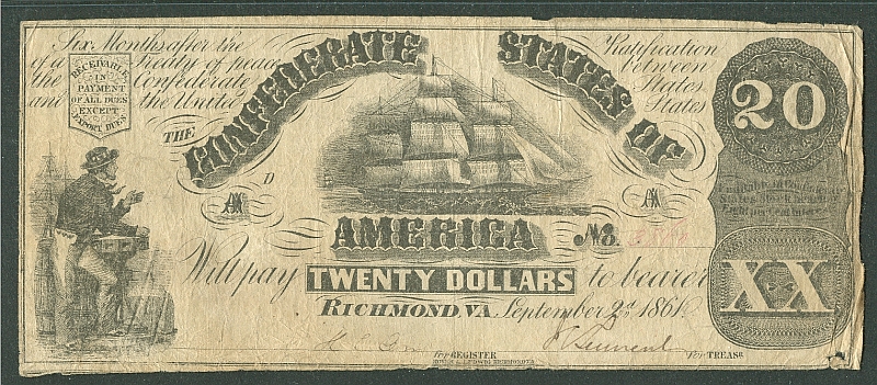 T18, 1861 $20 Confederate Note